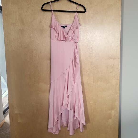 Lulus Glowing Arrival Blush Pink Ruffled Wrap Midi Dress - Picture 4 of 13